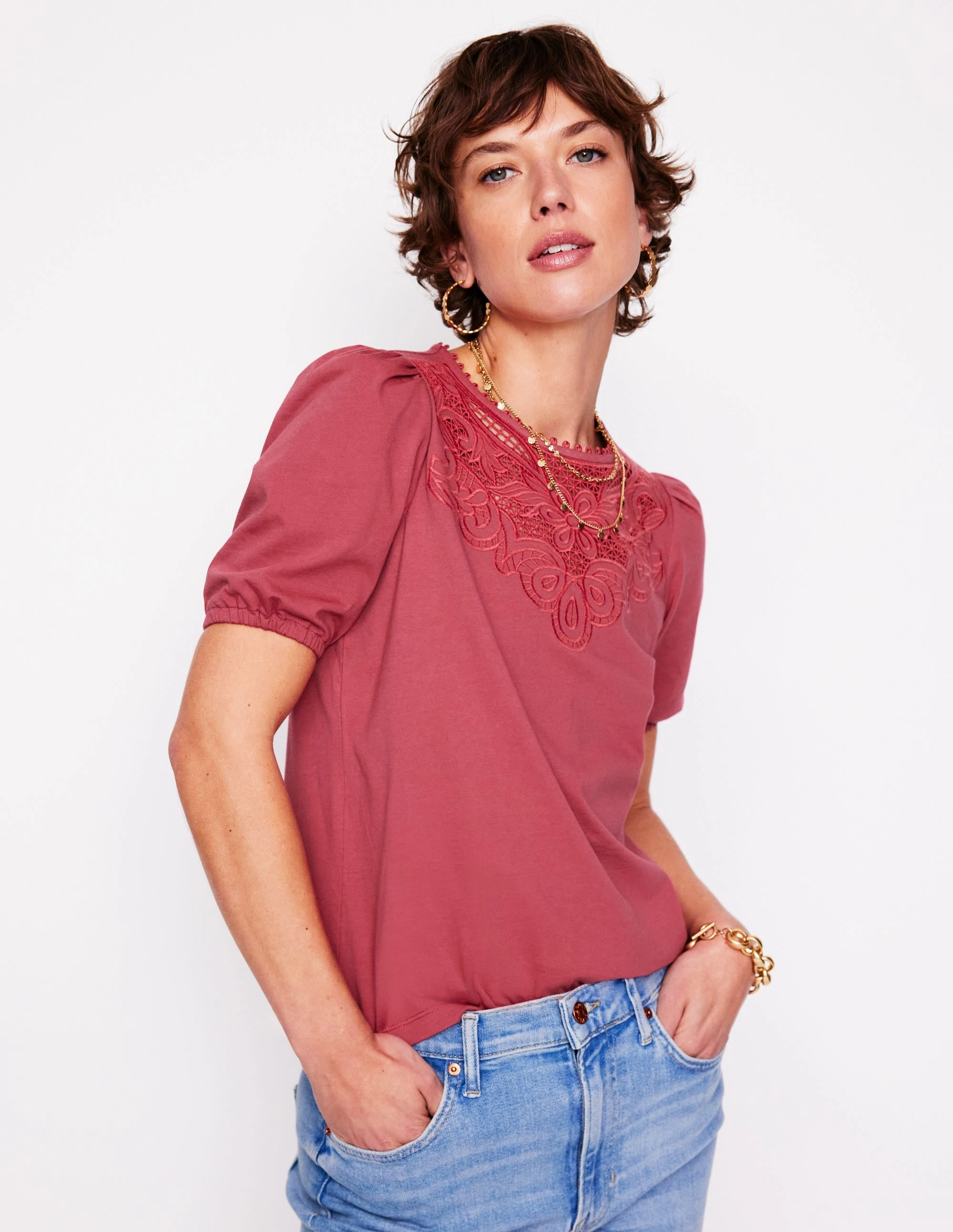 Cutwork Puff Sleeve T-Shirt-Teracotta ZeroWastePattern