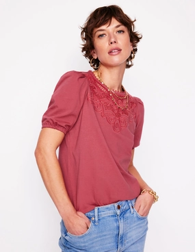 Cutwork Puff Sleeve T-Shirt-Teracotta ZeroWastePattern