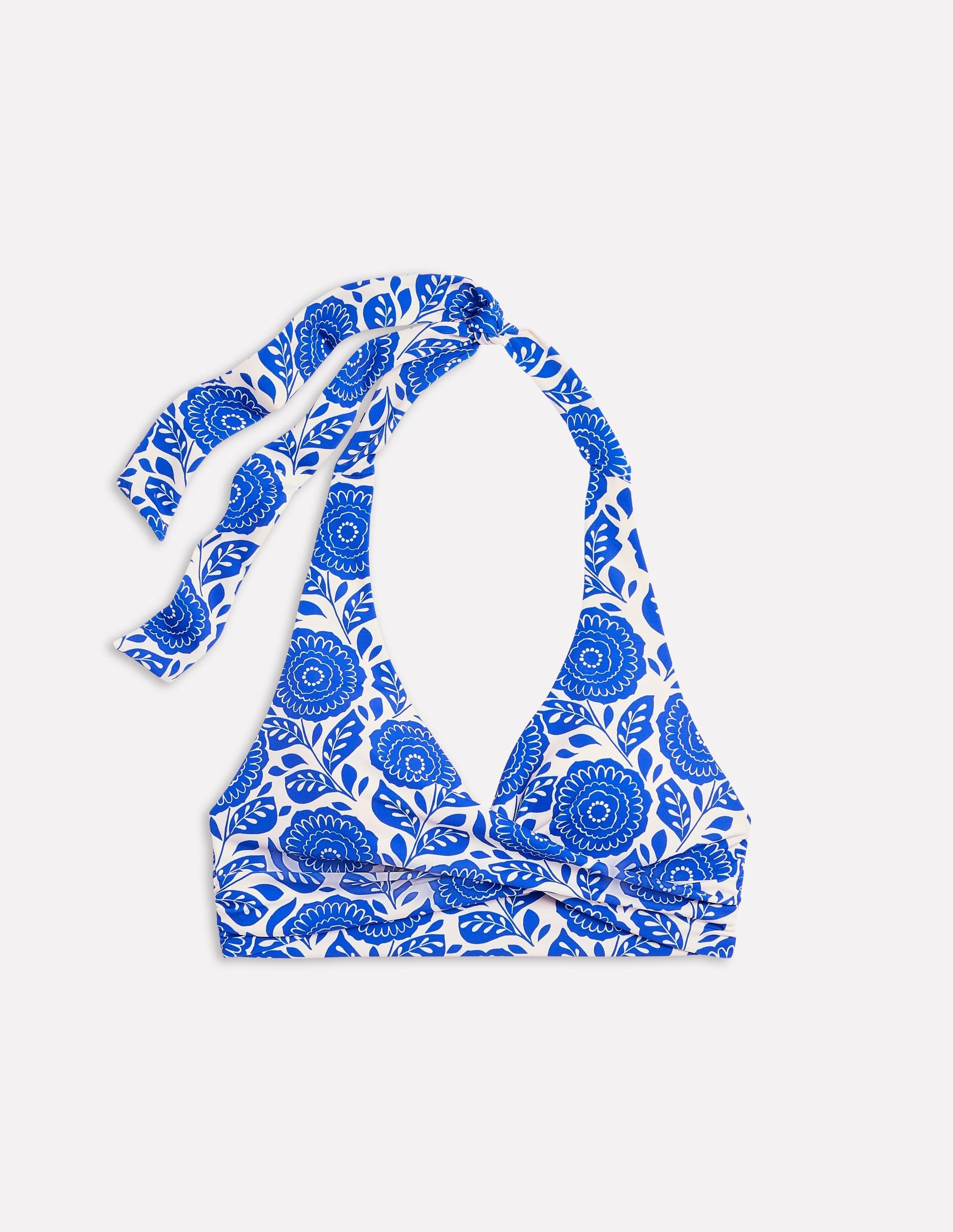 Levanzo Halter Bikini Top-Blue Dahlia Stamp Shimmer Finish