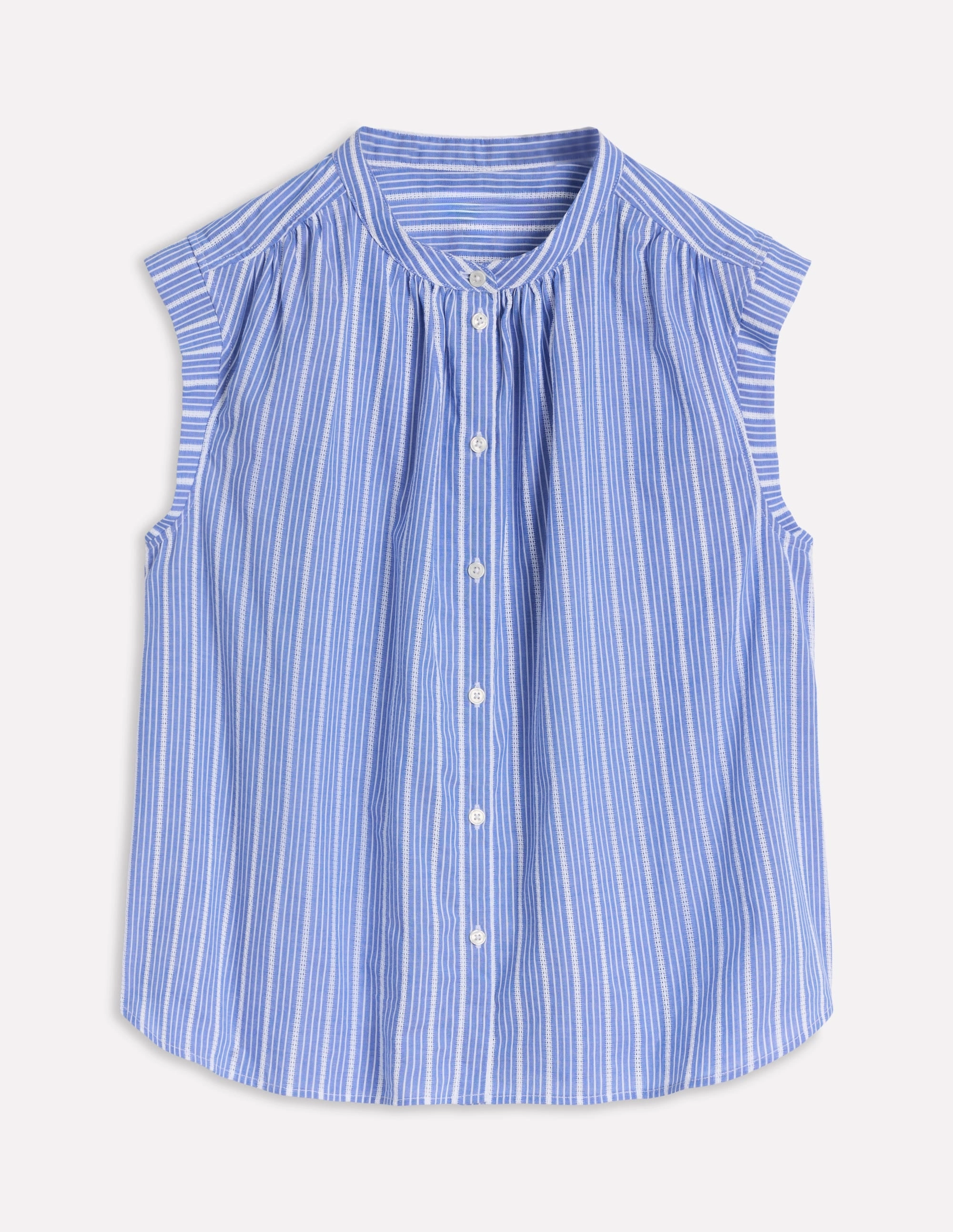 Simple Dress Fabric Interest Everyday Top-Blue, Ivory Stripe