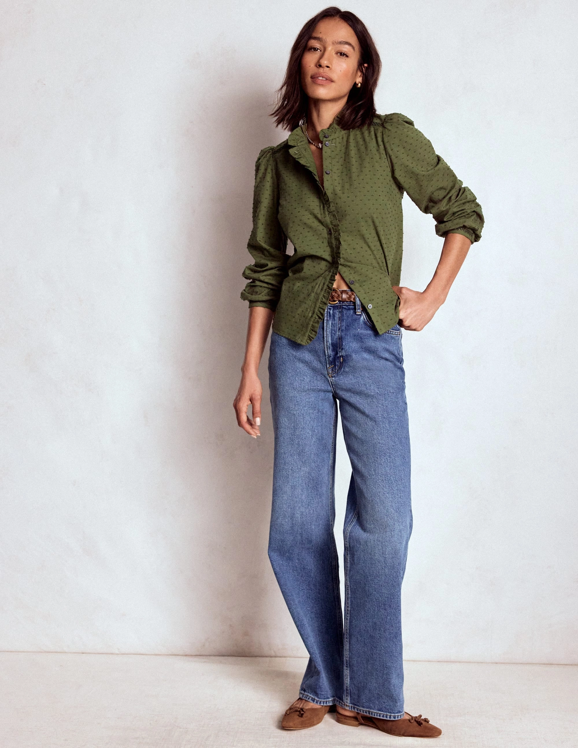 Reinforced Stress Points Helena Cotton Dobby Top-Woodland Green