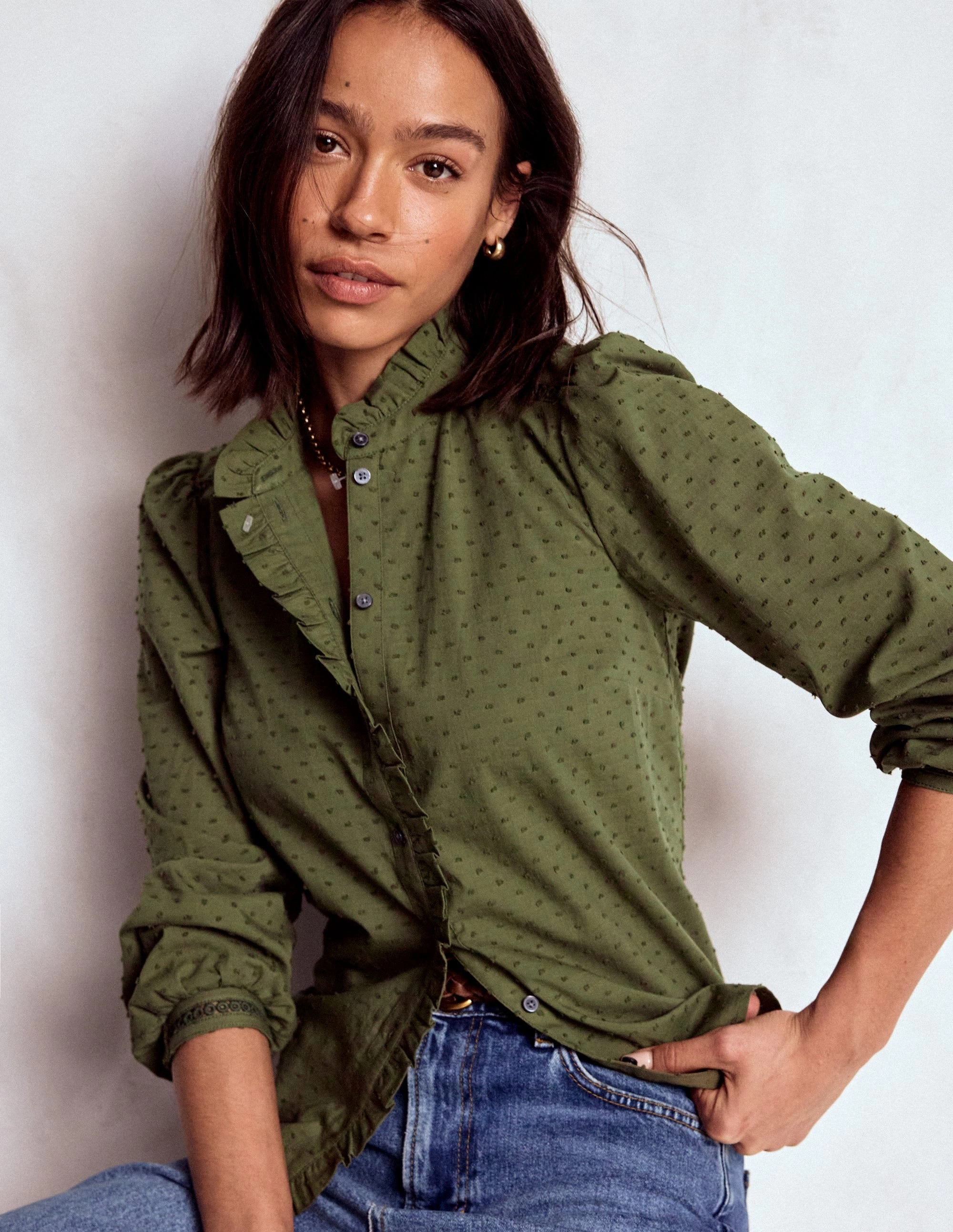 NonFade Dye Helena Cotton Dobby Top-Woodland Green