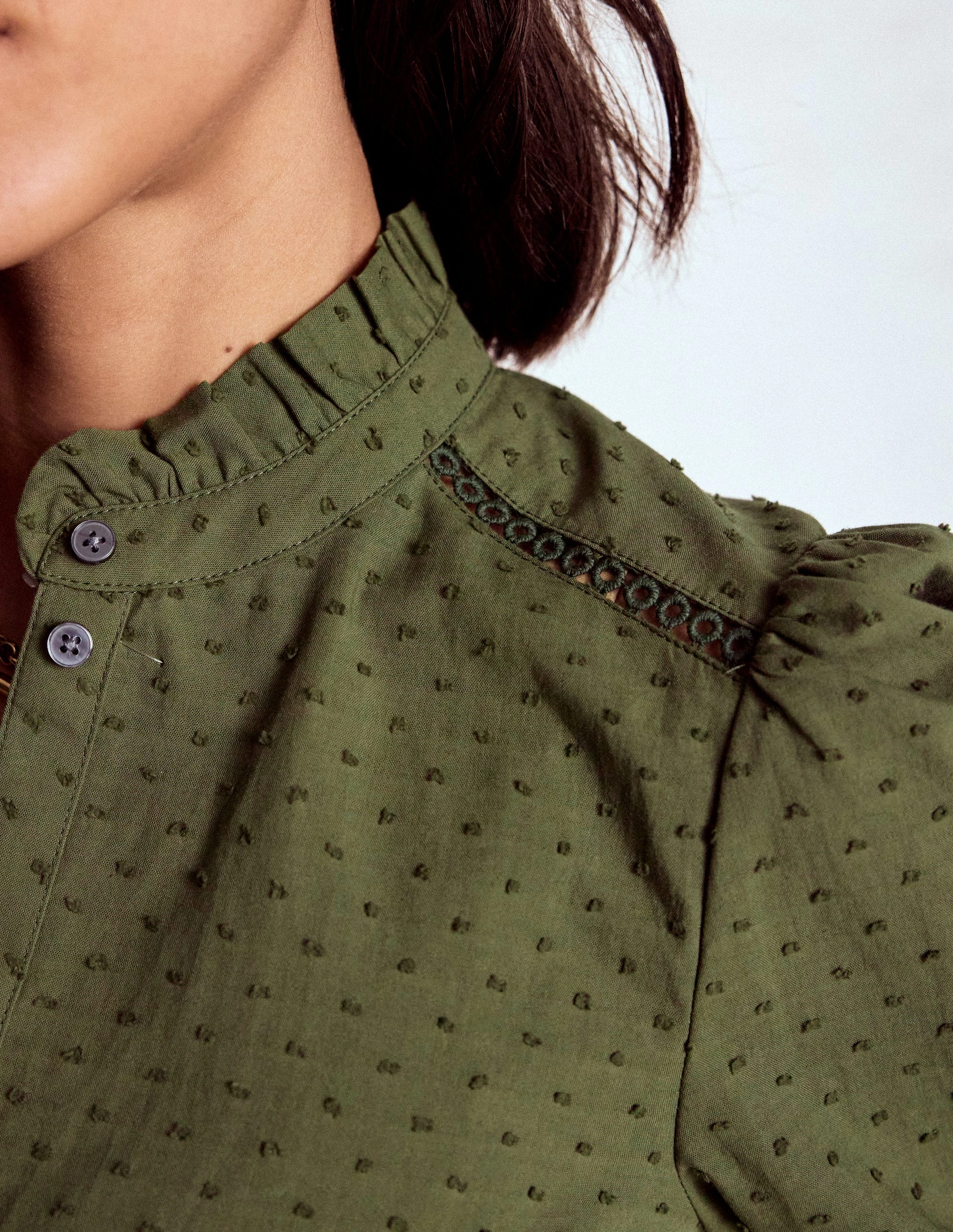 Machine Washable Fabric Helena Cotton Dobby Top-Woodland Green