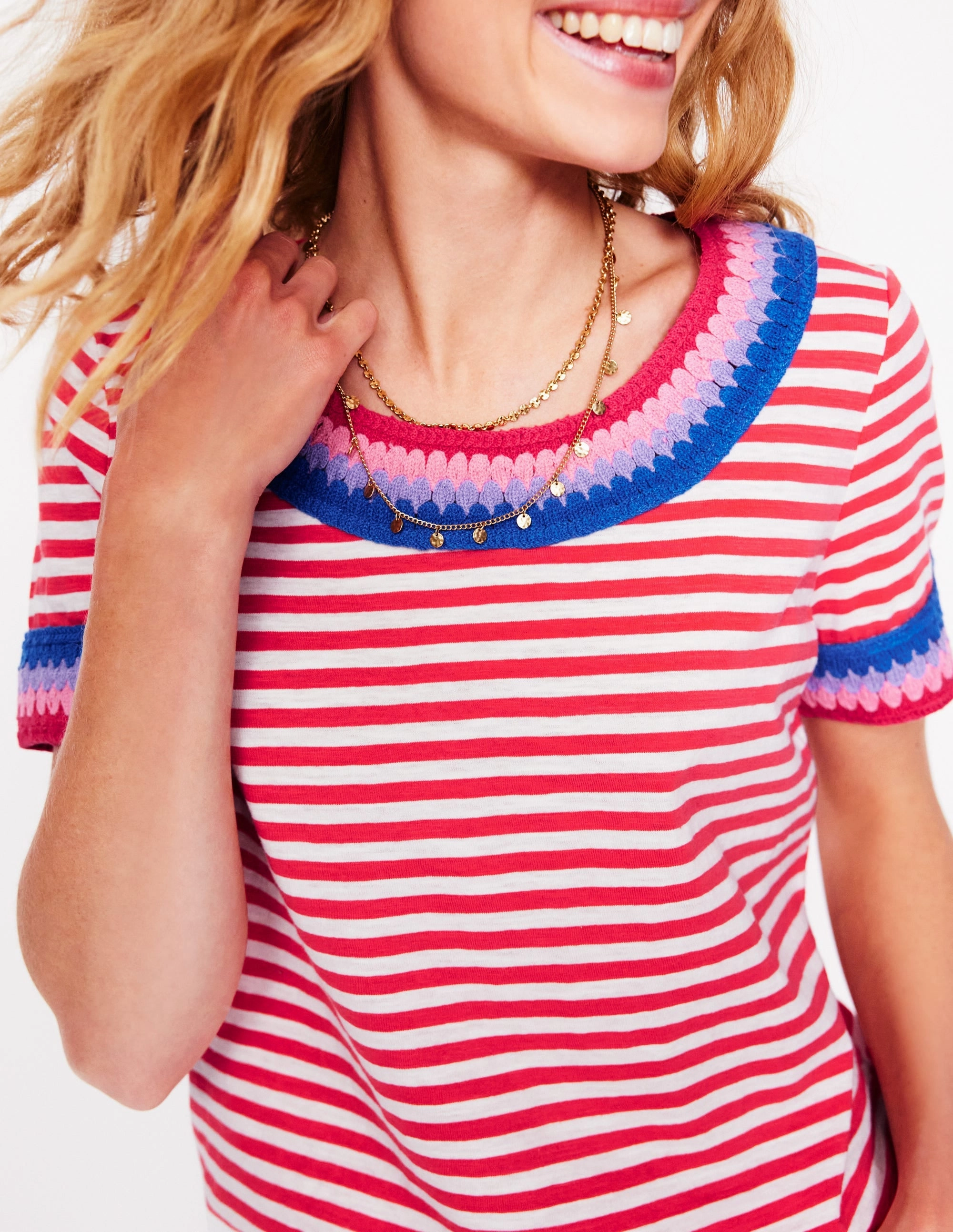 Fae Crochet T-shirt-Ivory, Cayenne FrictionResistant Trim Butter Soft Handfeel