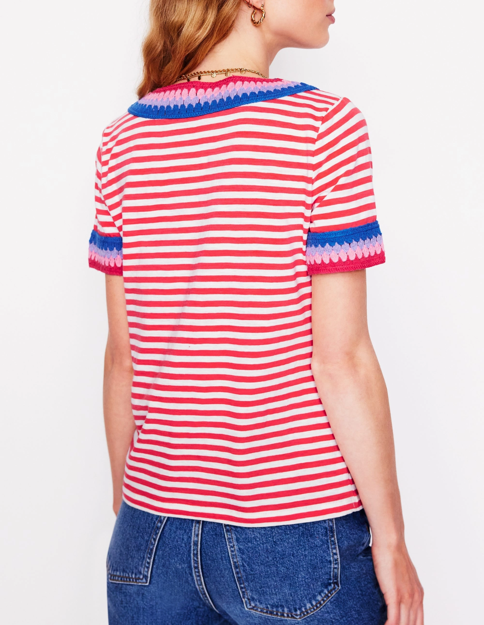 Fae Crochet T-shirt-Ivory, Cayenne FlexibleElasticatedEdging Versatile Layering Cut