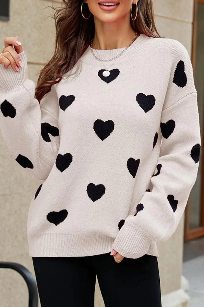 preshrunk DurableCollarStays WOMEN HEART PRINTING CUTE PULL OVER SWEATER