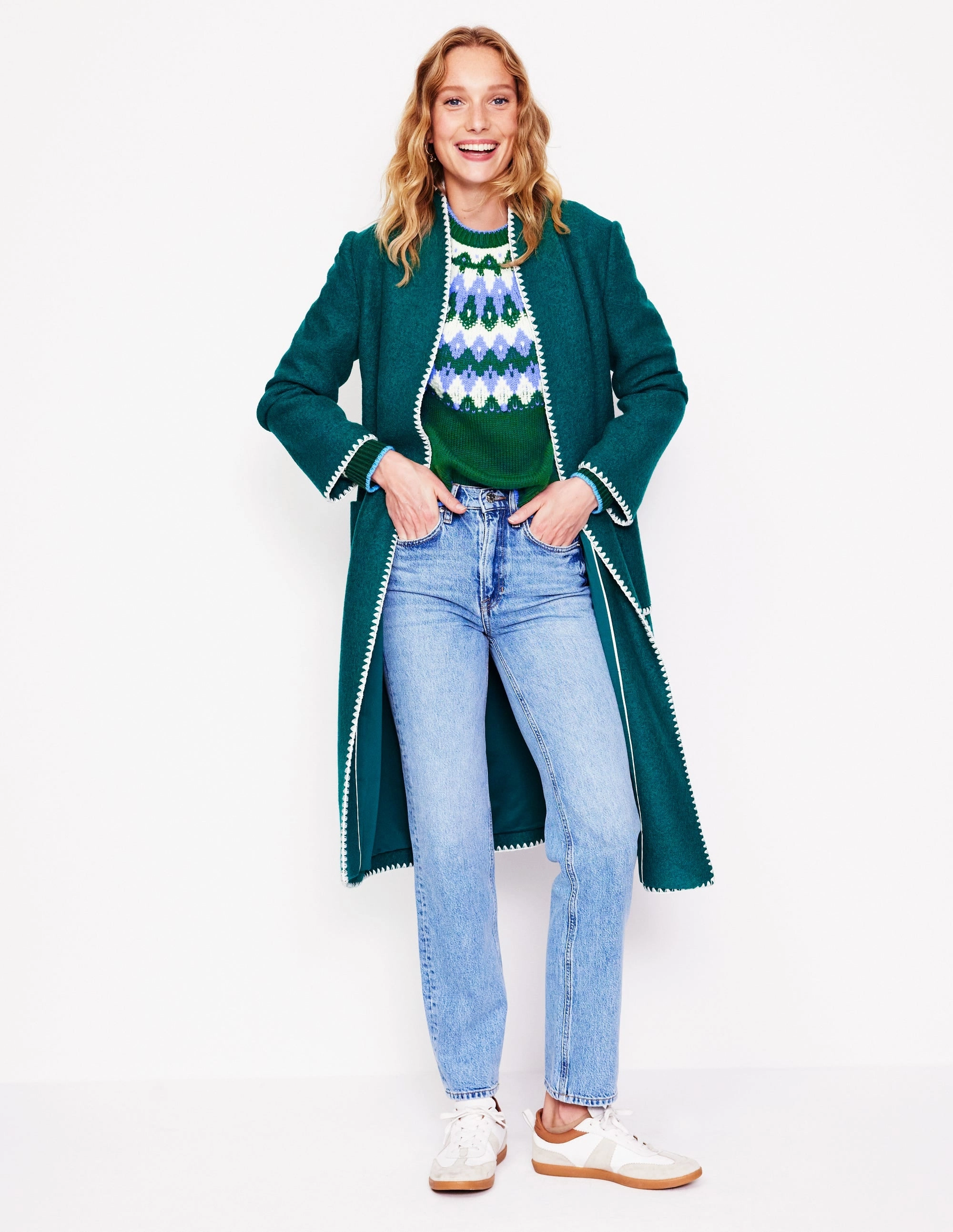 Eleanor Fair Isle Jumper-Pine Green hypoallergenic material Elastic hem
