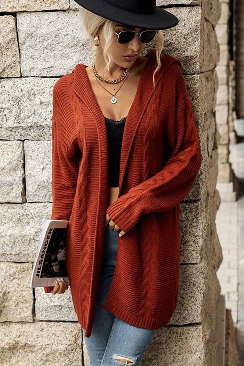 Anti Pilling Stylish Tank CABLE KNIT CASUAL HOODIE CARDIGAN