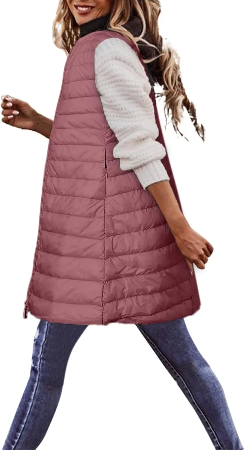 LCMTWX Black Vest Women Puffer Vest With Hood Sleeveless Warm Down Coat With Pockets Quilted Vest Down Plus Size Winter