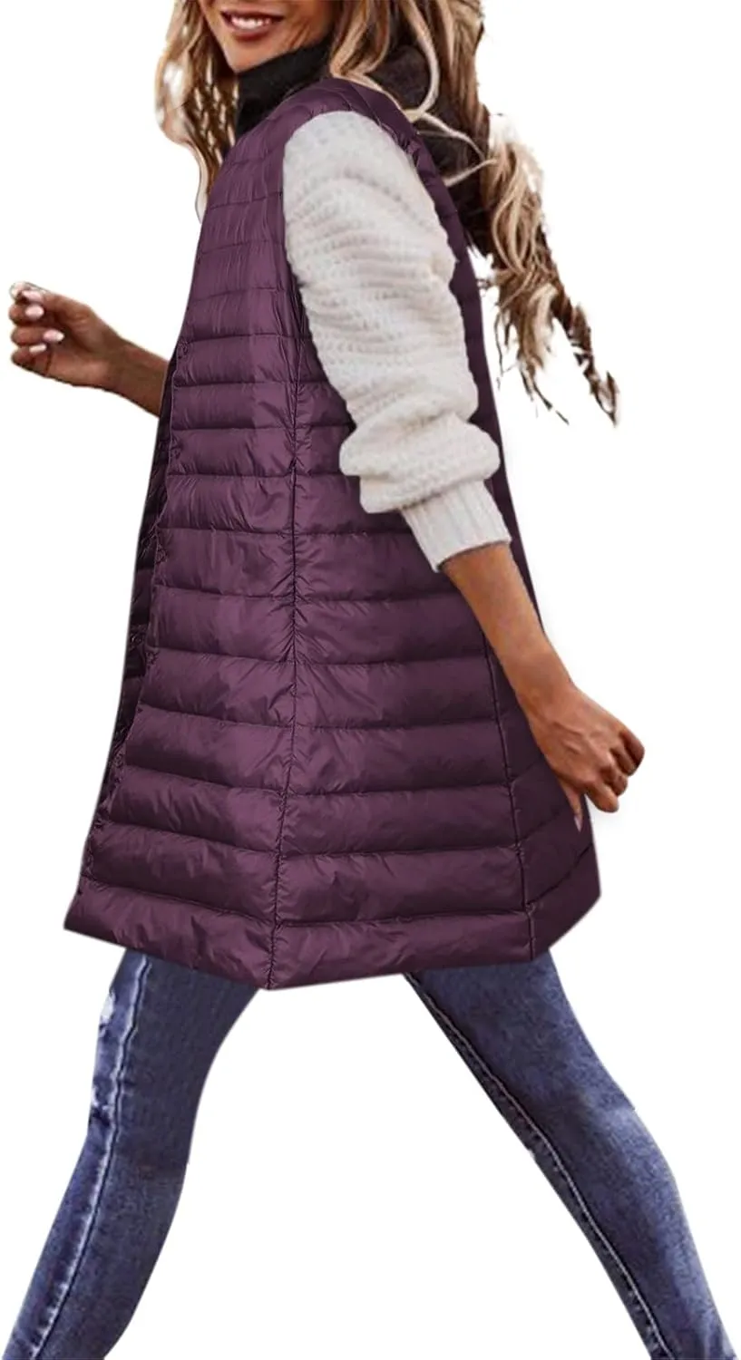 LCMTWX Red Puffer Vest Coat Vest With Hood Sleeveless Warm Down Coat With Pockets Quilted Vest Down Full-Zip Hooded Black
