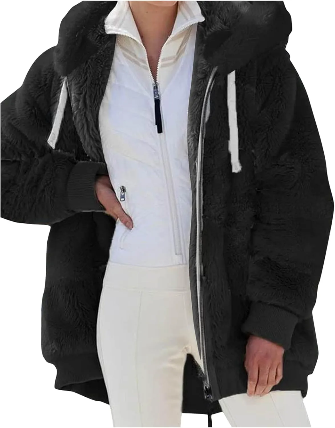 LCMTWX Winter Coats for Women 2023 Trendy Cute Hooded Pullover Sweatershirt Solid Artificial Full Zip Long Sleeve Casual