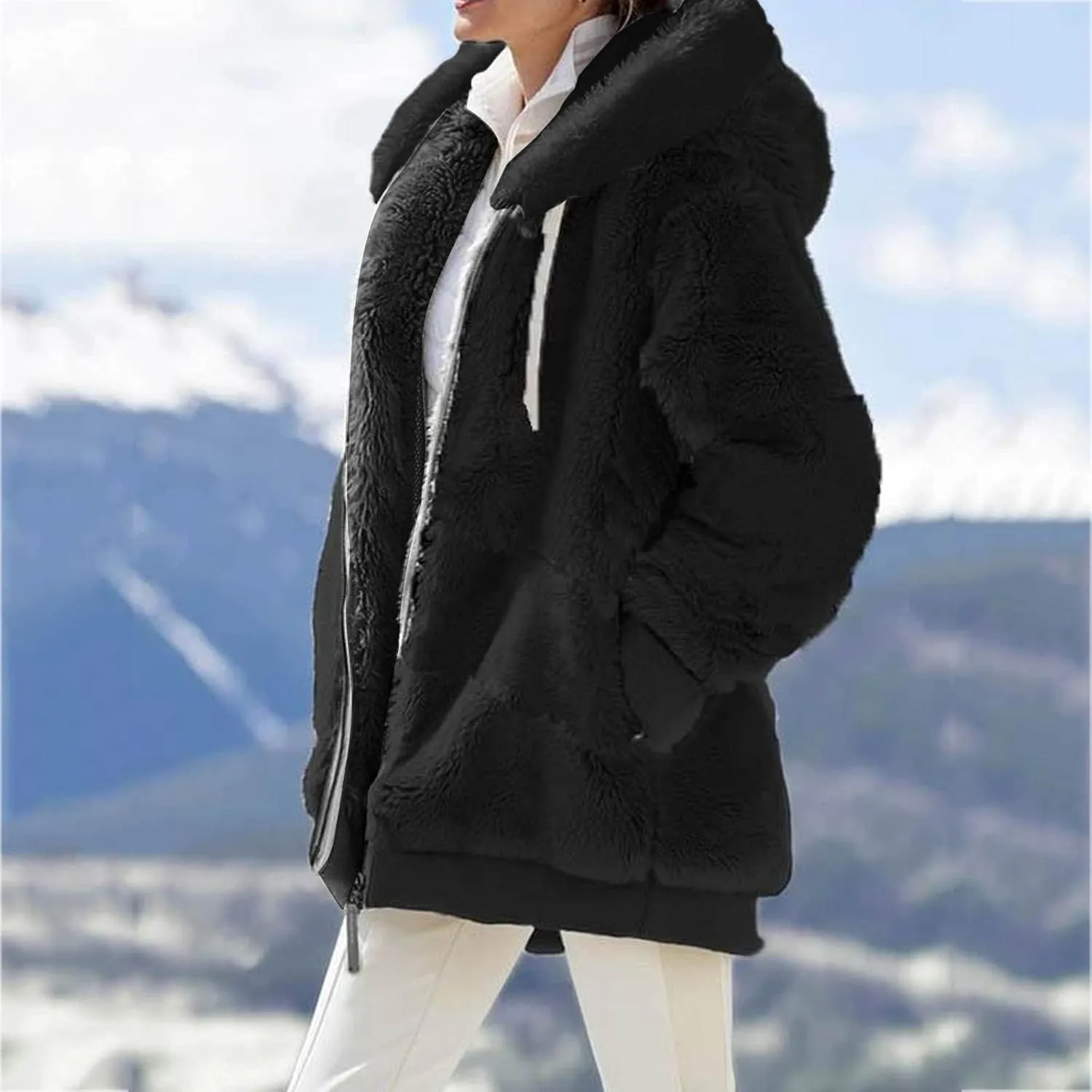 LCMTWX Winter Coats for Women 2023 Trendy Cute Hooded Pullover Sweatershirt Solid Artificial Full Zip Long Sleeve Casual