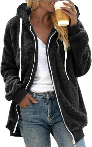 LCMTWX Winter Coats for Women 2023 Trendy Cute Hooded Pullover Sweatershirt Solid Artificial Full Zip Long Sleeve Casual