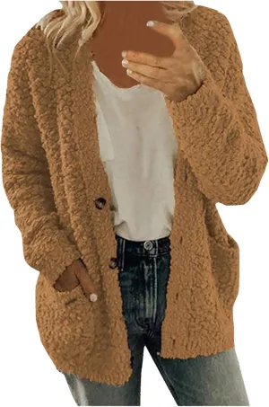 LCMTWX Women Fashion Color Block Faux Shearling Coat Wool Zipper Drawstring Long-Sleeved Hoodie Patchwork Cardigan Coats