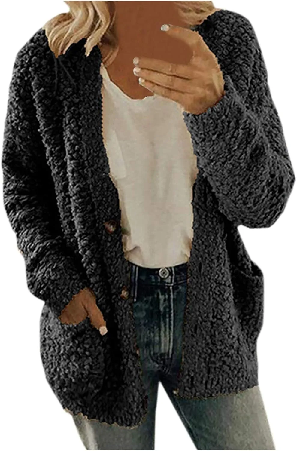 LCMTWX Women's Coats Basic Long Jacket Coat Long Sleeved Jumper with Pockets Winter Coat Women Faux Fur Fur Coats for