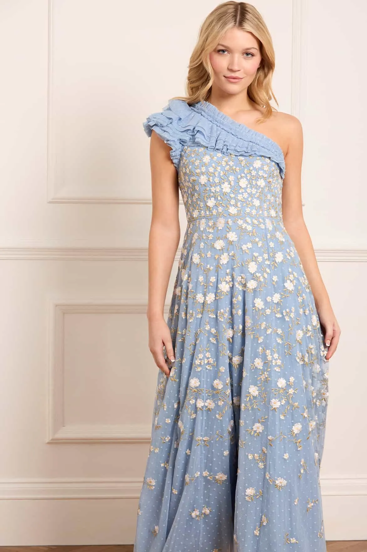 Stylish Vibe Fall Piece Lea Ditsy One-Shoulder Ankle Gown