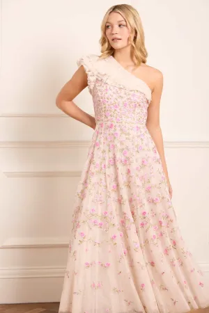 Delicate Edge urban vibe Lea Ditsy One-Shoulder Ankle Gown
