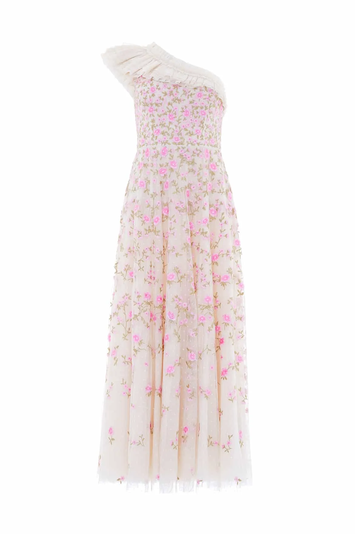 Empire Waist Cozy Tones Lea Ditsy One-Shoulder Ankle Gown