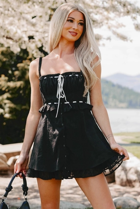 Subtle Edge Cozy and Comfortable Lead With Love Sleeveless Embroidered Mini Dress (Black)
