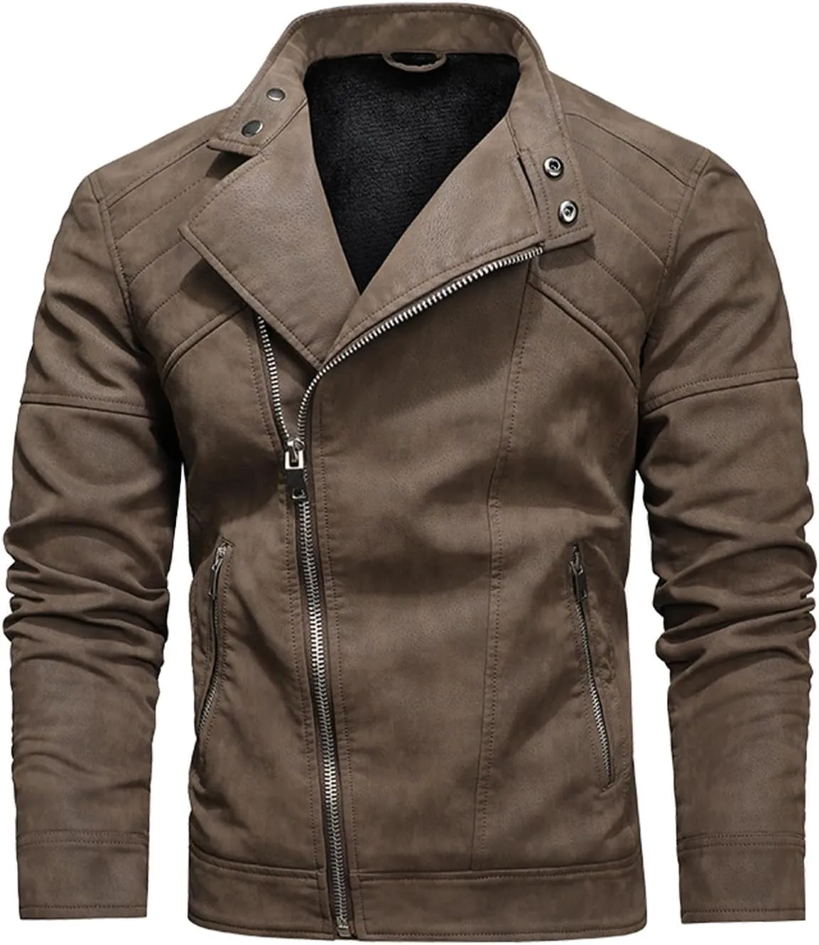 Leather Jacket Men Zip up Biker Jacket Vintage Motorcycle Jacket Stand Collar Moto Jacket Windbreaker Winter Coat