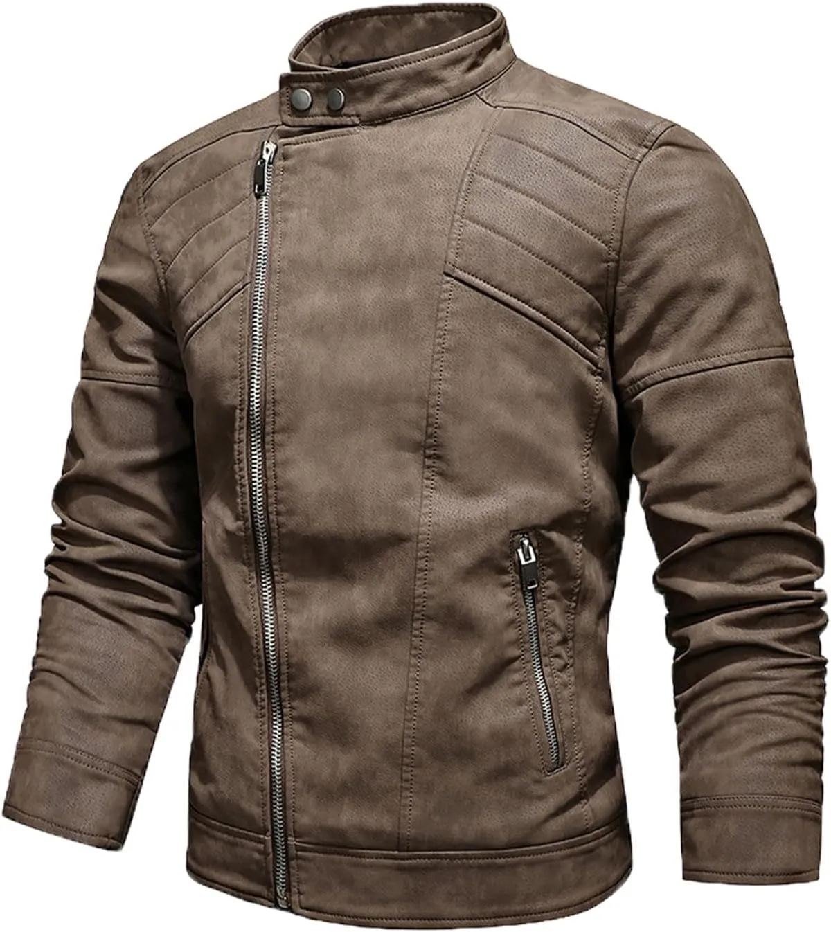 Leather Jacket Men Zip up Biker Jacket Vintage Motorcycle Jacket Stand Collar Moto Jacket Windbreaker Winter Coat