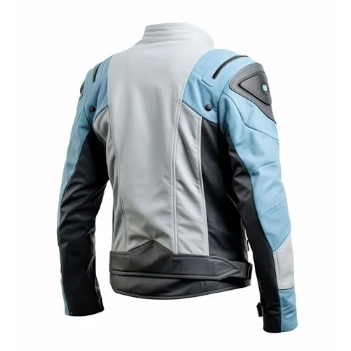 Leather Jets Mens Light Grey Blue Genuine Sheepskin Stand Collar Zipup Punk Sleek Classy Moto Biker Leather Jacket