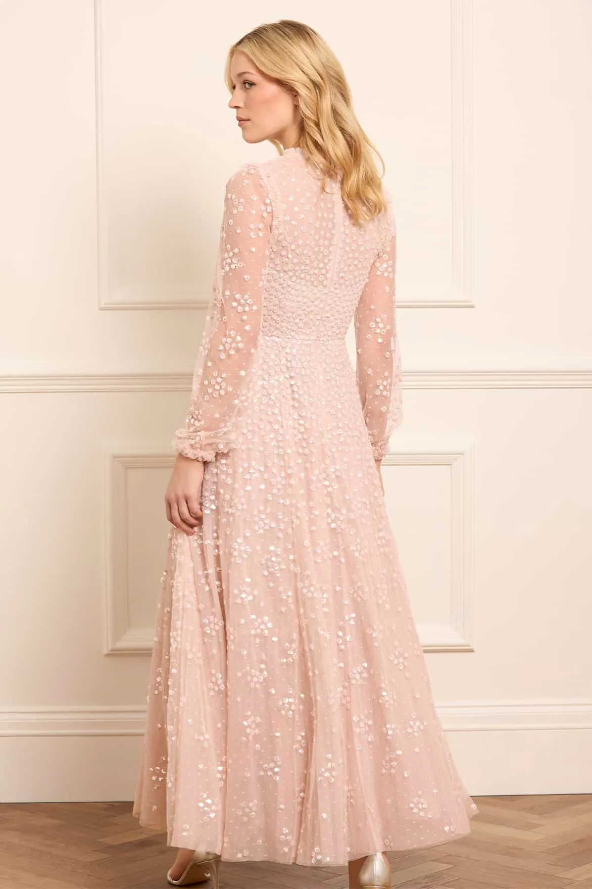 Leila Dot V-Neck Ankle Gown Chic Ensemble
