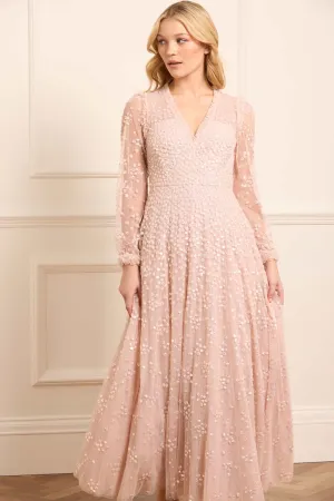 Leila Dot V-Neck Ankle Gown Neutral Finish