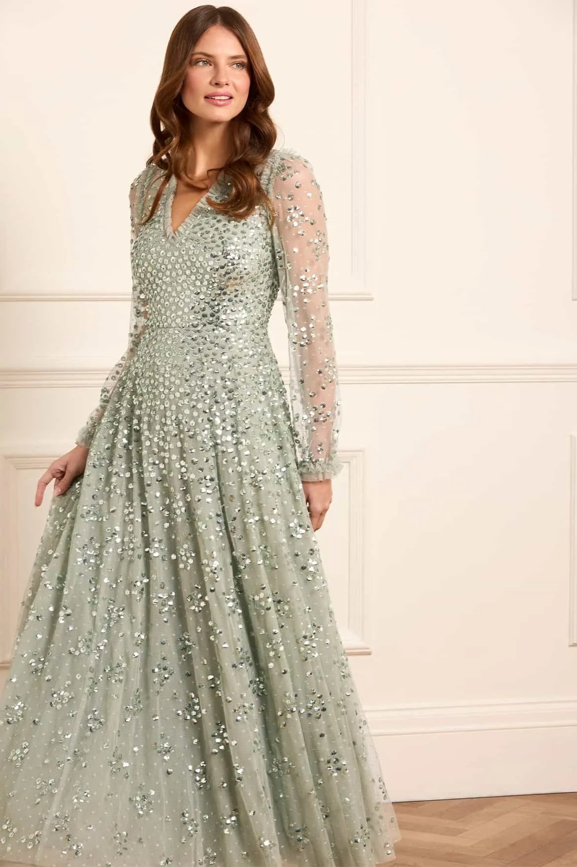 Leila Dot V-Neck Ankle Gown elegant design All Fit