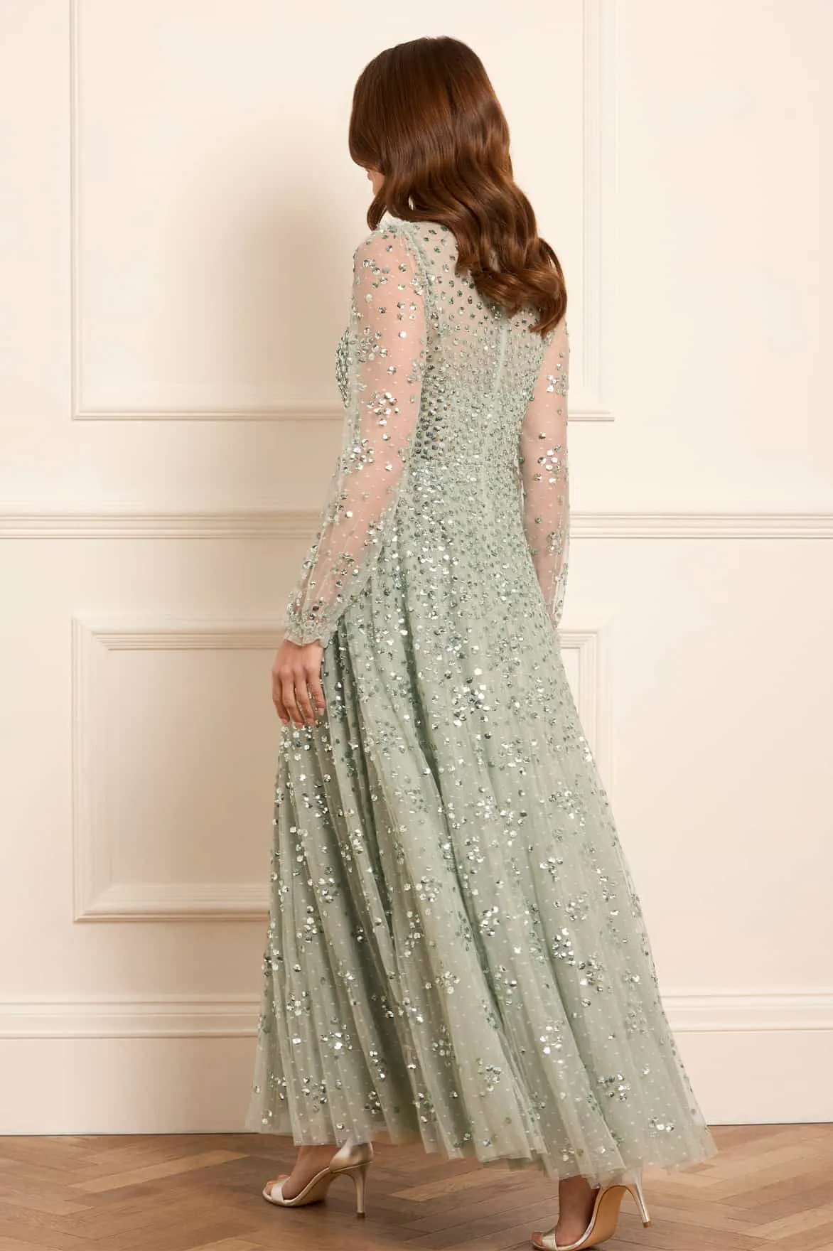 Leila Dot V-Neck Ankle Gown Elegant Layers Cute Glow