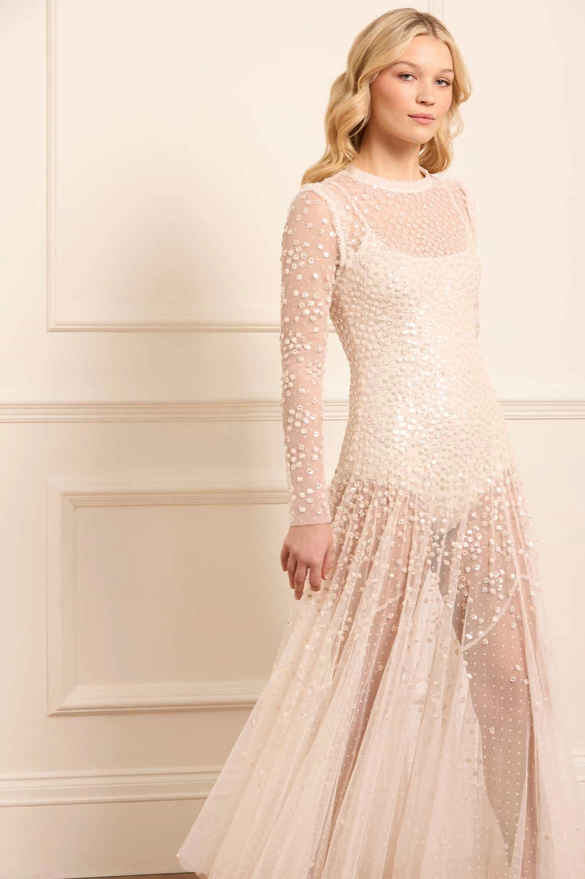 Leila Dot Sheer Ankle Gown Classic Movement Tie-Detail