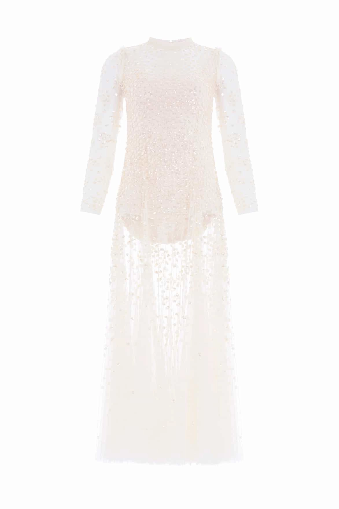 Leila Dot Sheer Ankle Gown Casual Mode
