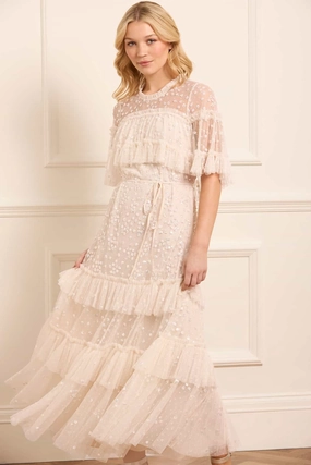 Timeless Touch Leila Dot Tiered Cape Ankle Gown