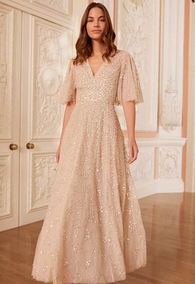Leila Dot V-Neck Cape Ankle Gown Trendy Design Lounge Style