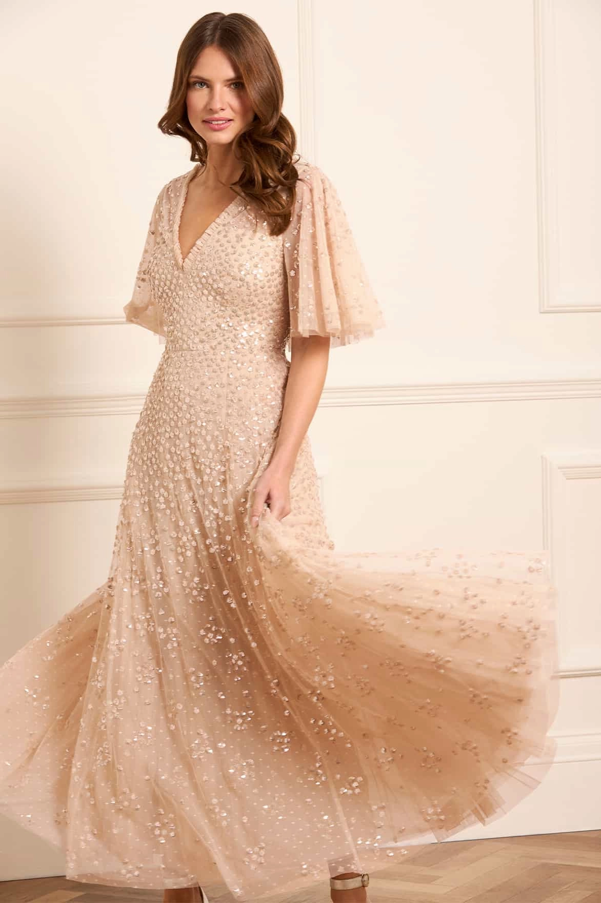 Leila Dot V-Neck Cape Ankle Gown Bright-colored piece Day-to-evening dress