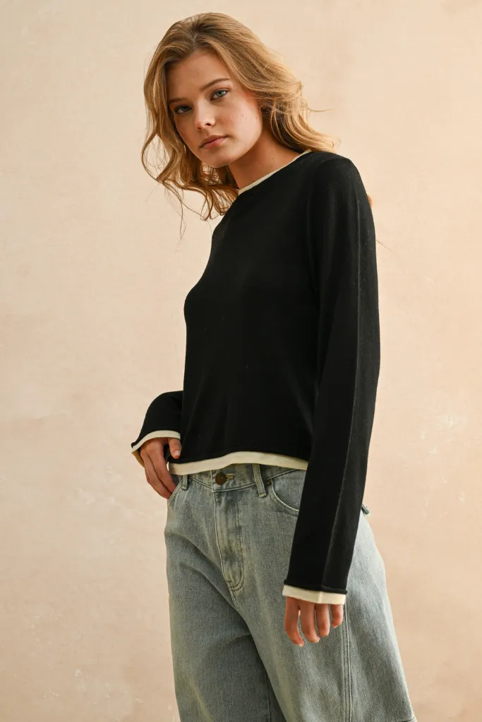 CroppedLength Moisture Management Leona Layered Top in Black