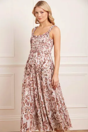 Smart Style Silky Touch Leopard Chiffon Smocked Cami Ankle Gown
