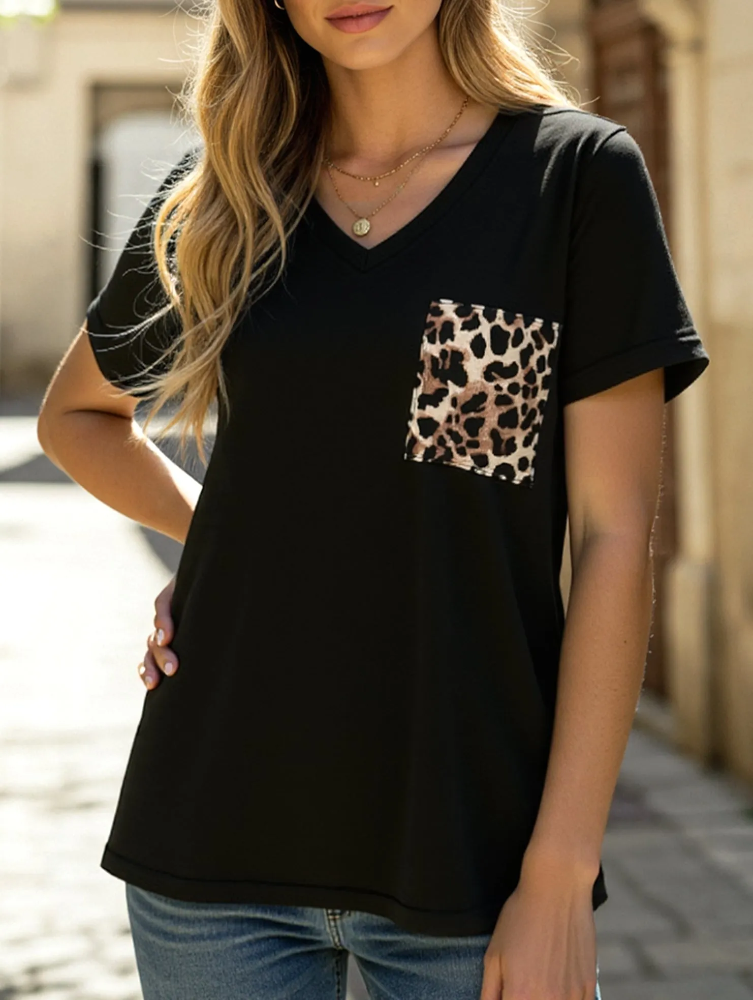 Minimalist Aesthetic LEOPARD PATTERN BLOCKED CASUAL TOP
