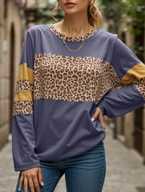 Leopard-print asymmetrical hem long-sleeve top CroppedLength