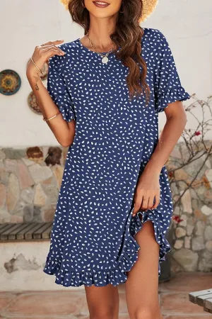 Simple Spirit LEOPARD PRINTING RUFFLED SHORT SLEEVE DRESS