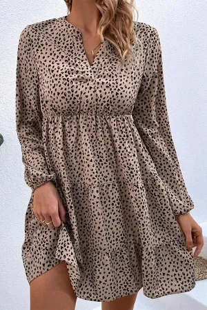 LEOPARD RUFFLE LONG SLEEVE DRESS Dance-Party