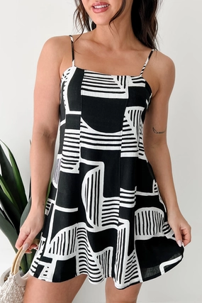 All-Occasion Wear Young Edge Let's Explore Sleeveless Abstract Mini Dress (Black)