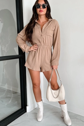 Letting Colors Fade Textured Romper (Dark Taupe) All weather