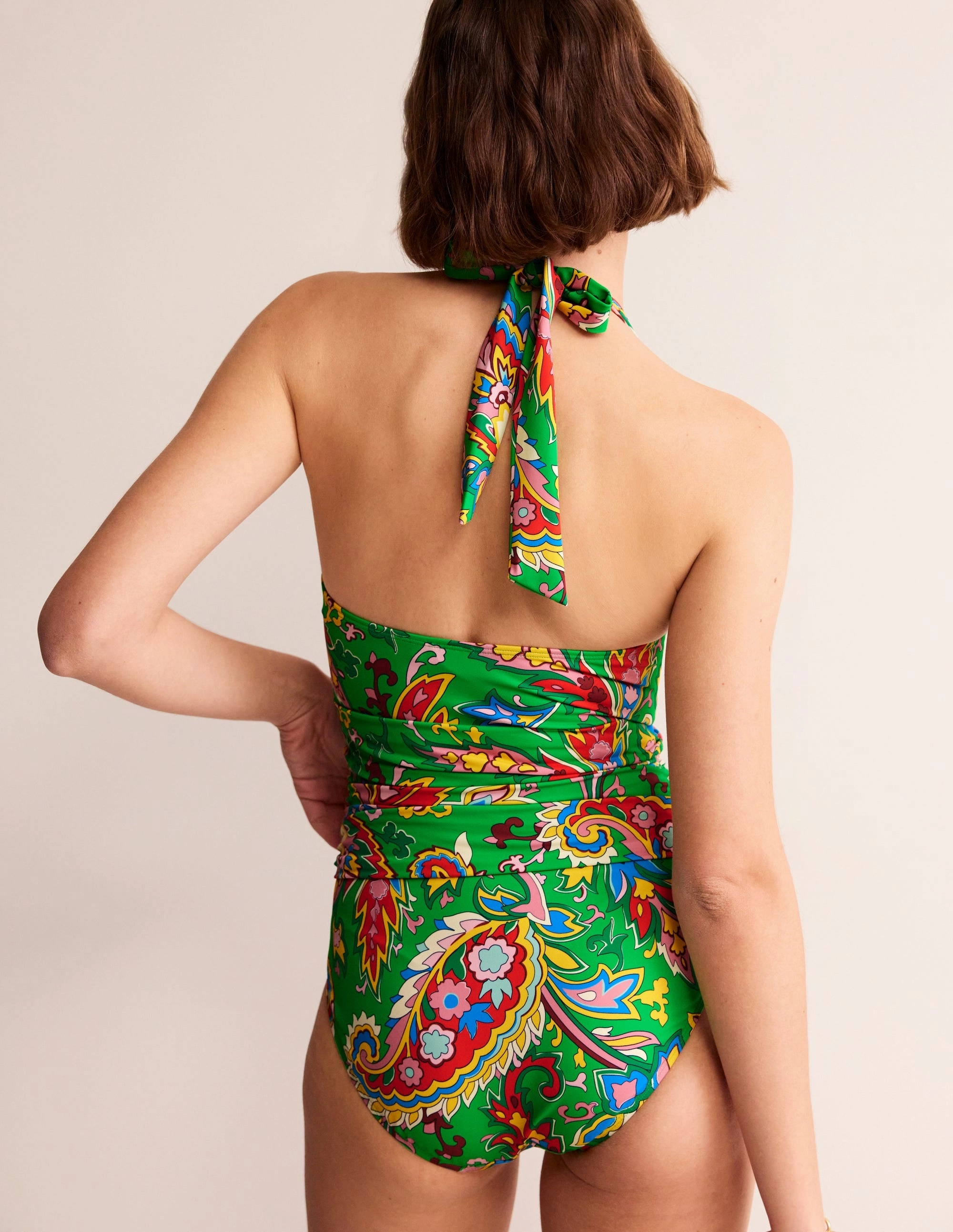 Cross Back Support Levanzo Halter Swimsuit-Kelly Green, Paisley Azure