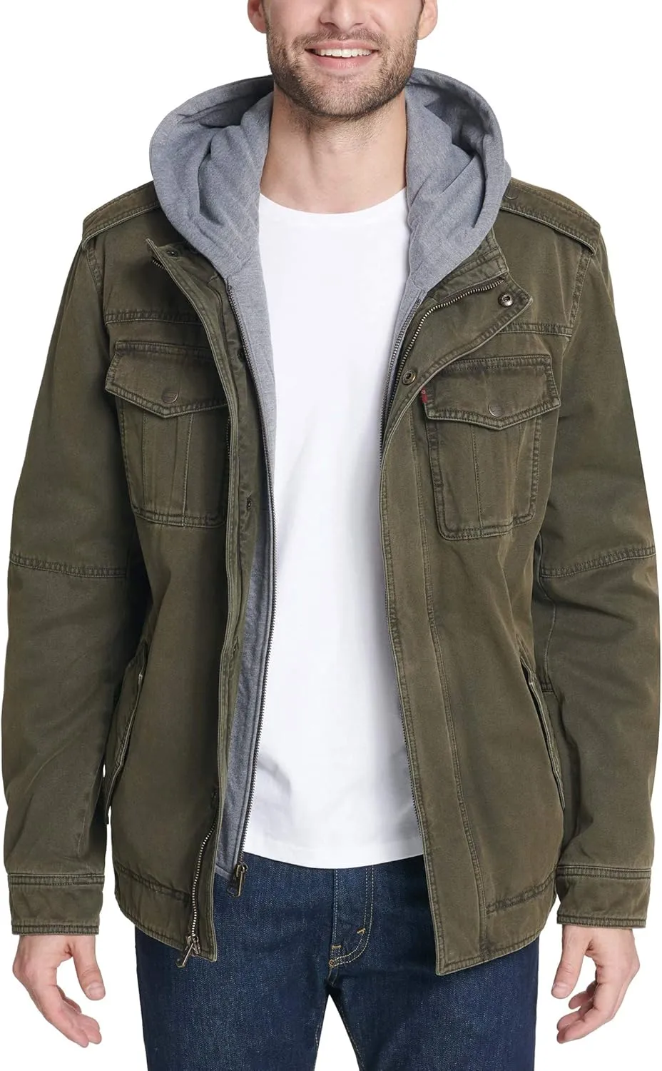 Levi's Men's Washed Cotton Hooded Military Jacket