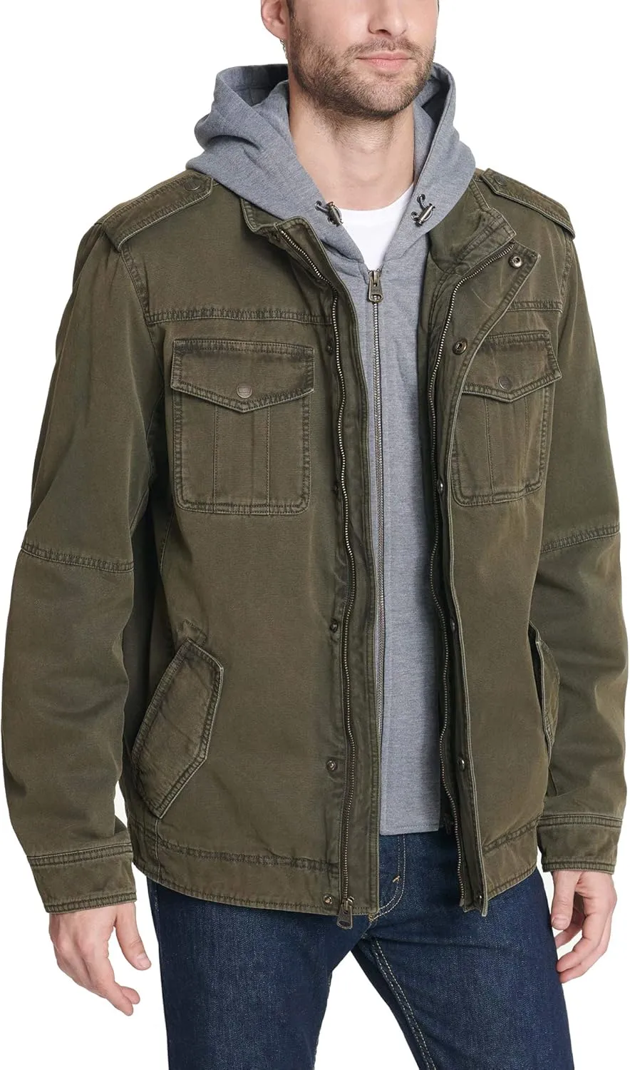 Levi's Men's Washed Cotton Hooded Military Jacket