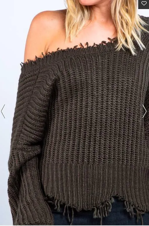 Lexi Olive Green Ripped Sweater