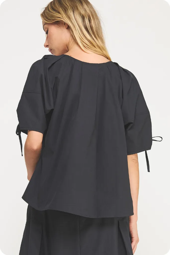Liana Tie Sleeve Top in Black Bold Design