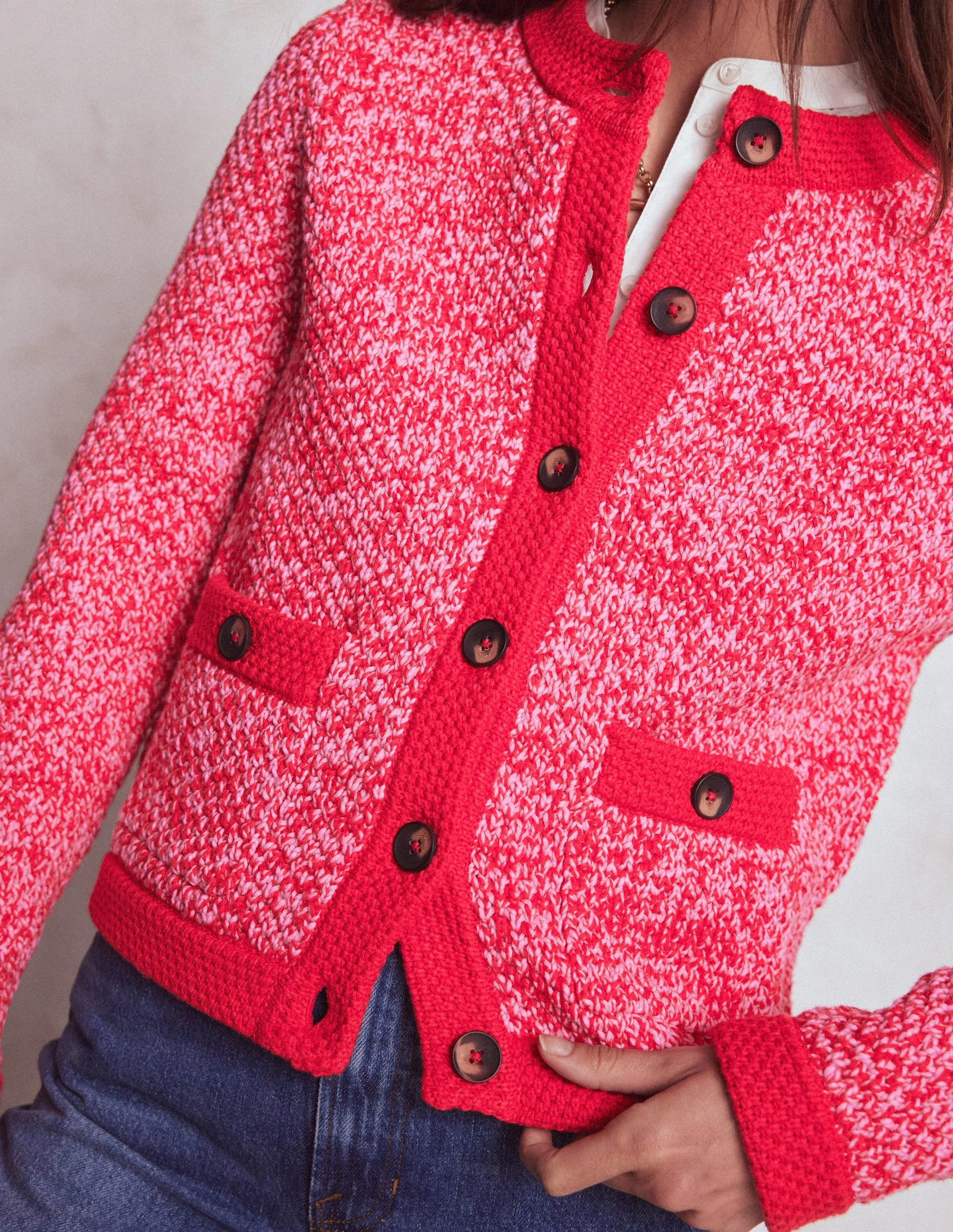 TemperatureRegulating Fabric Libby Knitted Jacket-Pink Ribbon/ Poppy Red