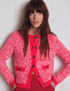 Libby Knitted Jacket-Pink Ribbon/ Poppy Red Shrinkage Control Treatment Light Warmth